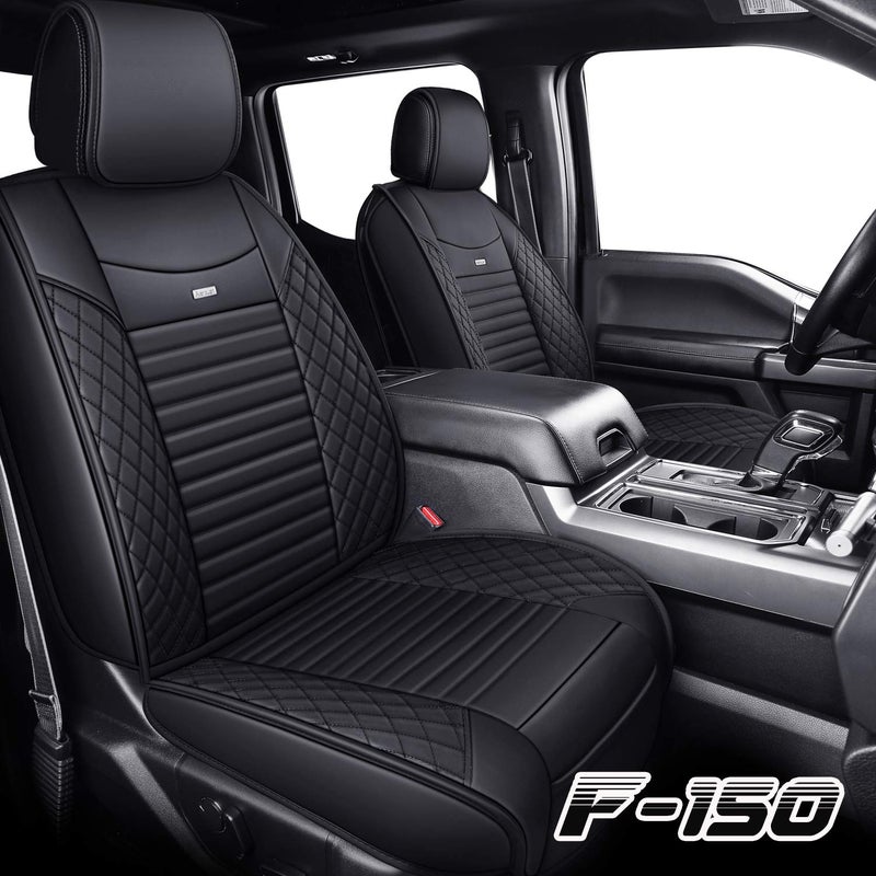Aierxuan أغطية مقاعد أمامية Aierxuan لسيارة فورد F150 من 2009-2026، أغطية مقاعد جلدية مقاومة للماء، حماية مخصصة لمقاعد 2017-2026 F250 F350 F450 (2 قطعة أمامية، سوداء) - Image 2